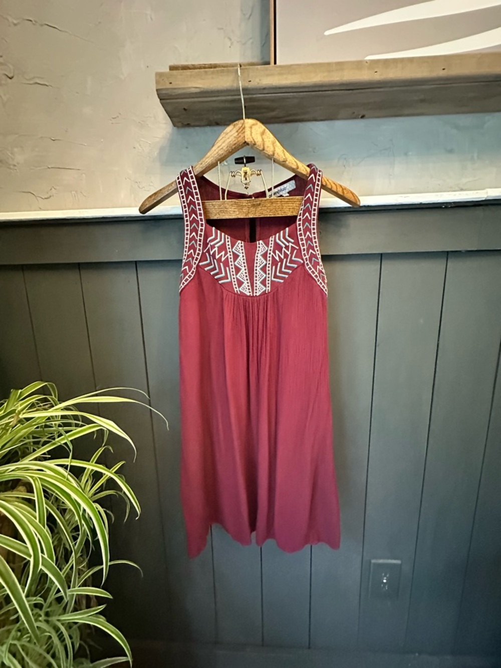 Bailey Blue Maroon Embroidered Crinkle Gauze Dress Size M Boho Peasant Midi Dres